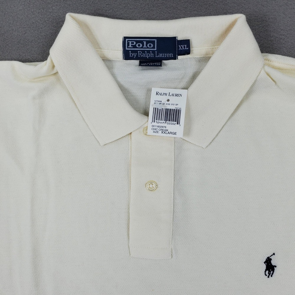 Polo Ralph Lauren Polo Shirt Men XXL Chic Cream Long Sleeve Pique NEW